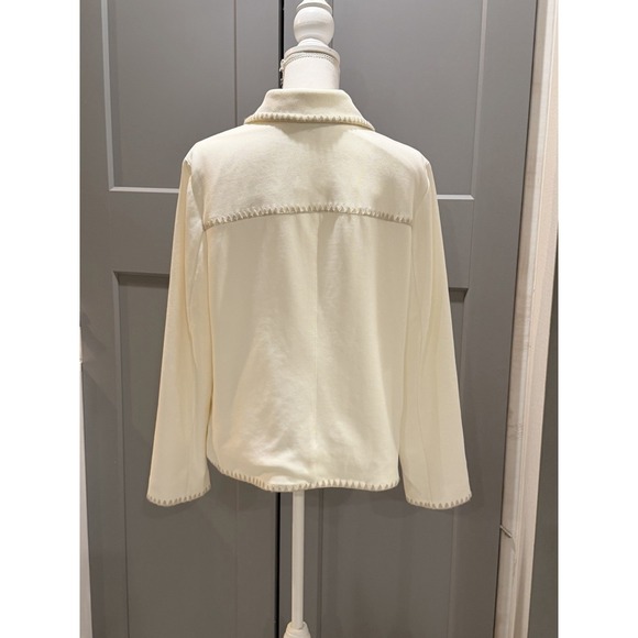 Chico's Beautiful Lined Knit Shacket With Blanket Stitched Border L 2 ECRU Tan - Picture 7 of 11